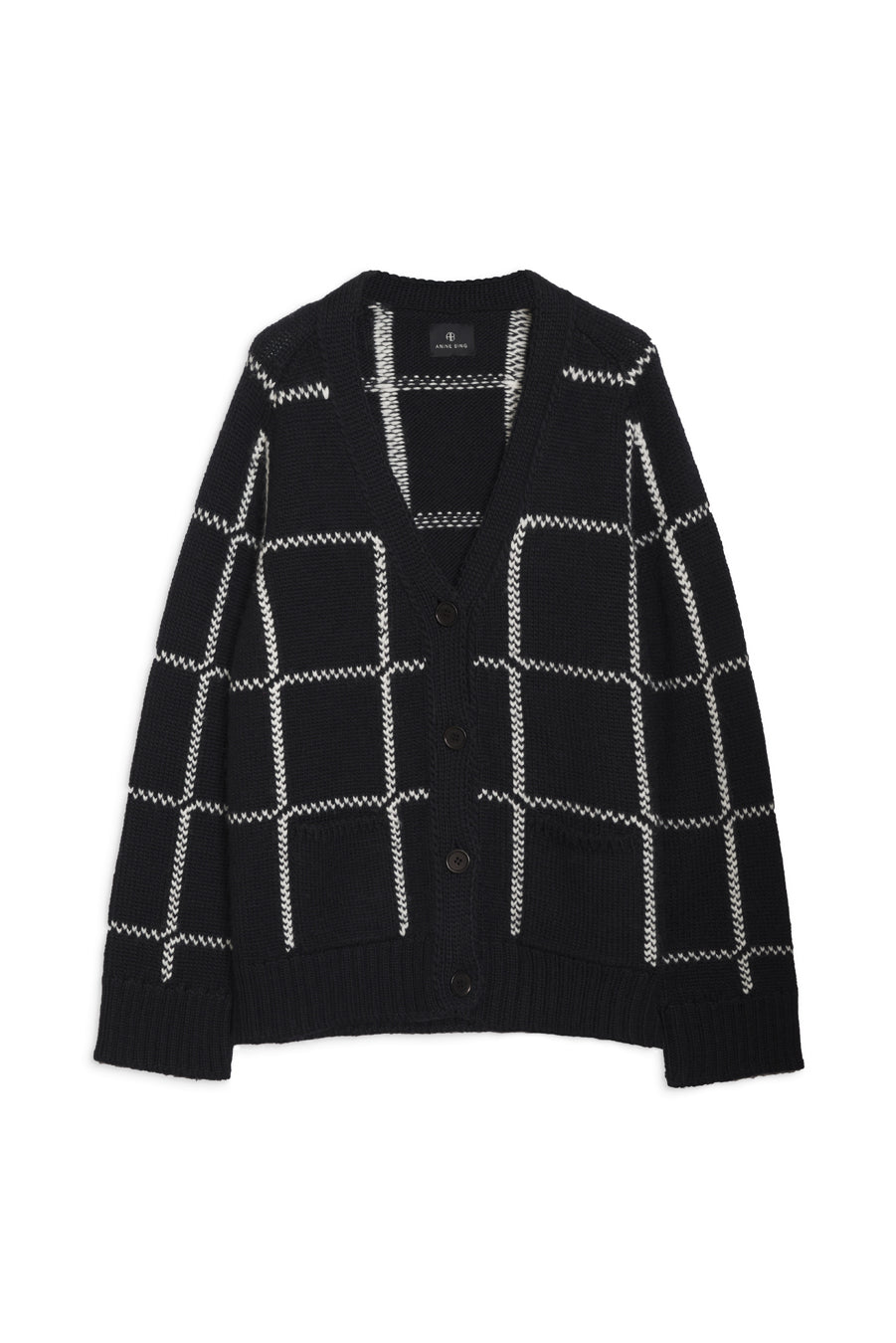 Anine Bing Kurt Cardigan in Black White Plaid Blond Genius