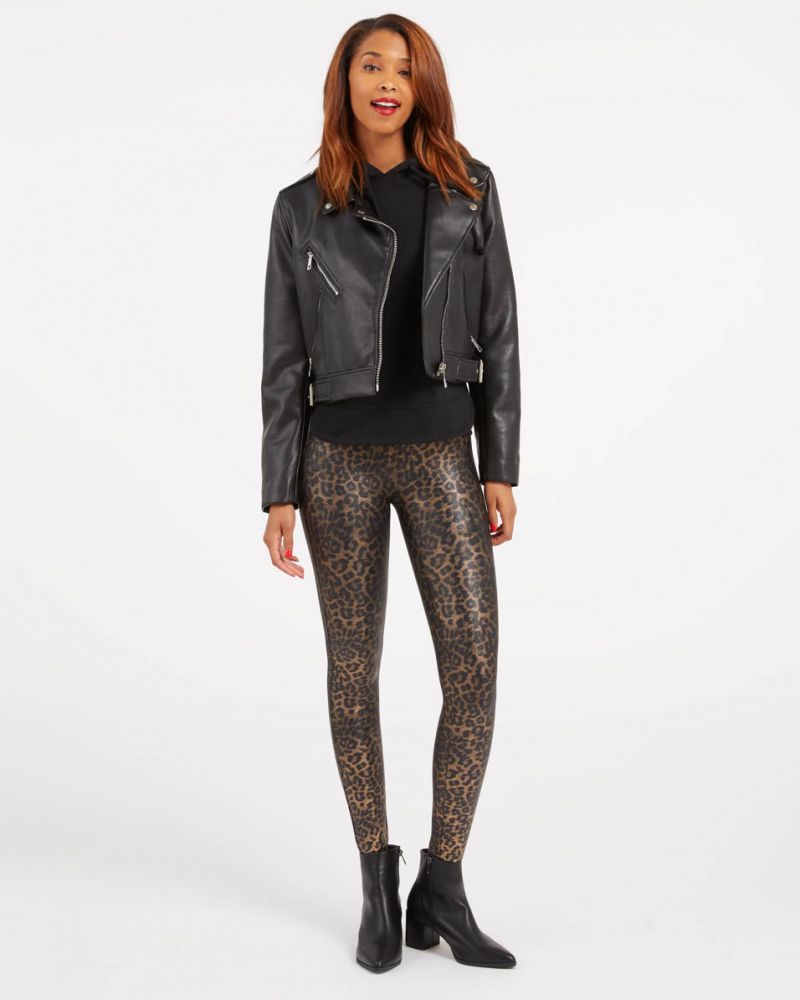 print leggings  Leopard print blazer, Leather moto pants, Outfits with  leggings