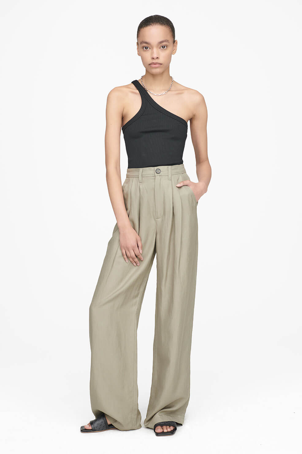 Anine Bing Carrie Pant in Green Khaki Blond Genius