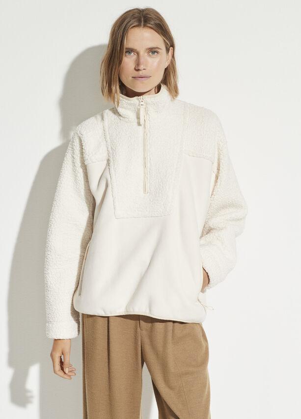 VINCE Texture Block Half Zip Pullover in Chiffon Blond Genius