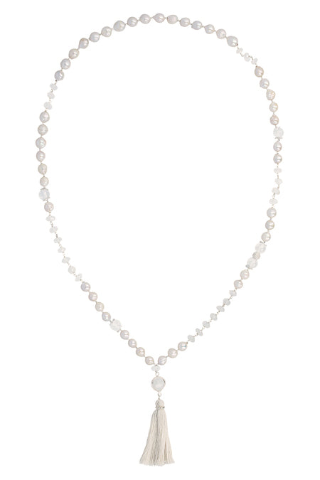 Chan Luu White Pearl Mix Tassel Necklace