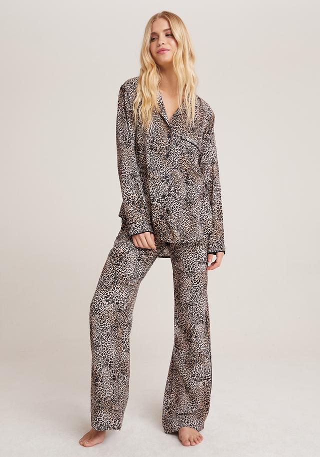 Bella Dahl Sleep Shirt Wide Leg Pant Set in Golden Leopard