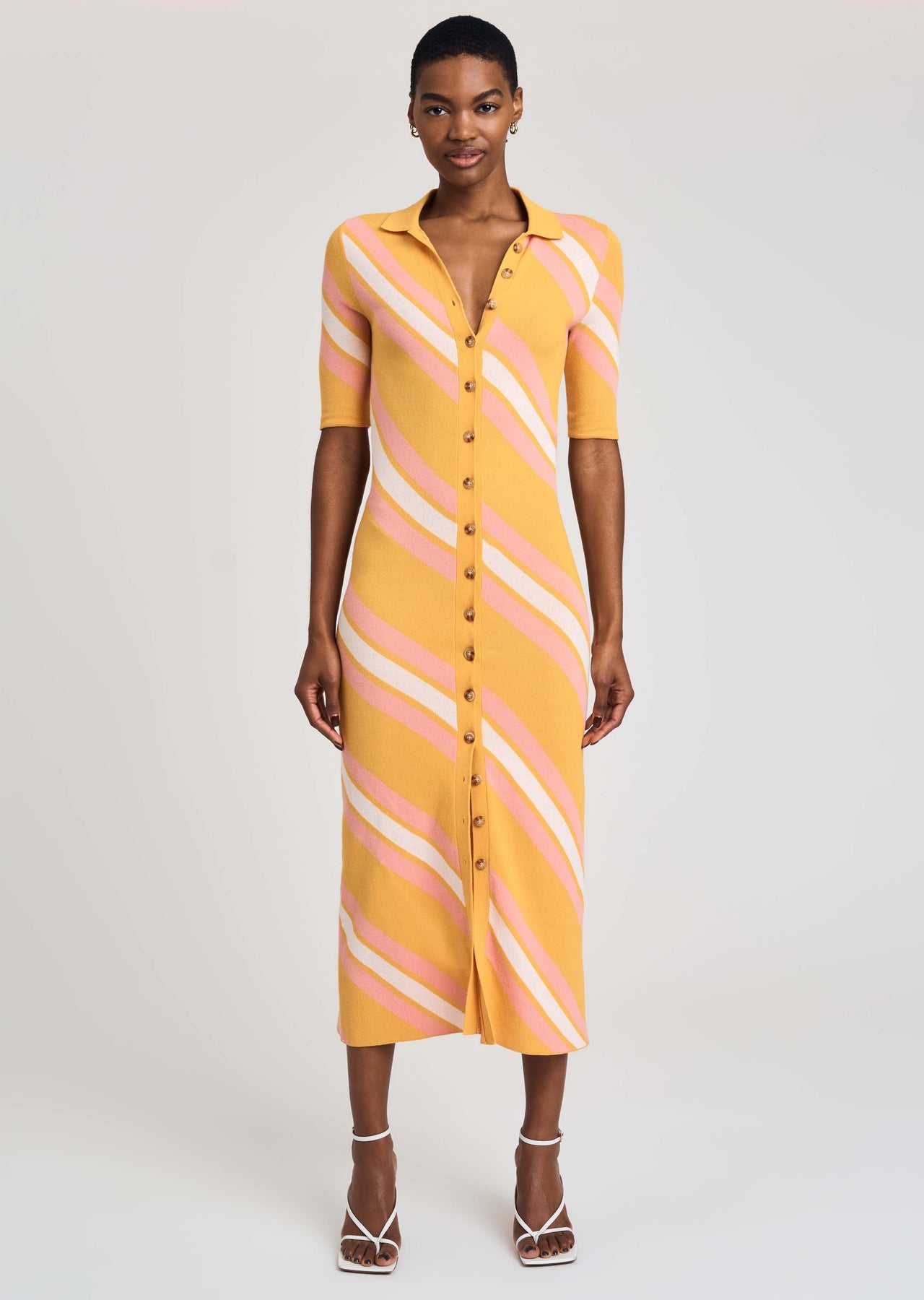 Derek Lam 10 Crosby - Aurelia Waist Tie Sweater Dress in Orange/Pink/White