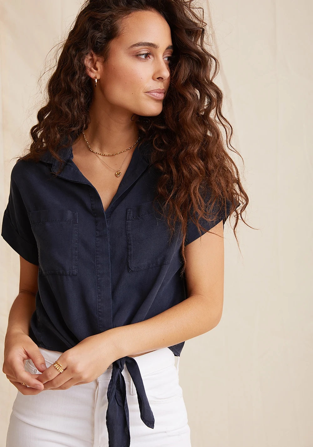 Bella Dahl Cap Sleeve Tie Front Shirt in Endless Sea