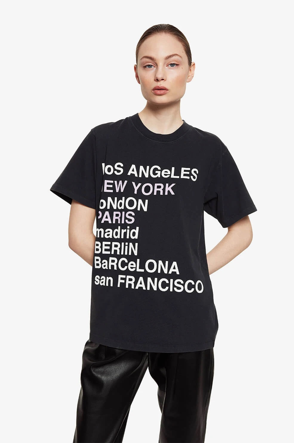 Anine Bing Lili Tee City Love in Washed Black Blond Genius