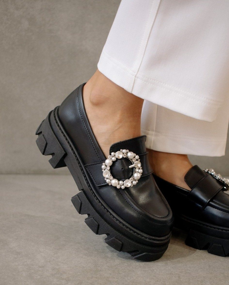 Alohas Trailblazer Crystal Black Chunky Leather Loafers