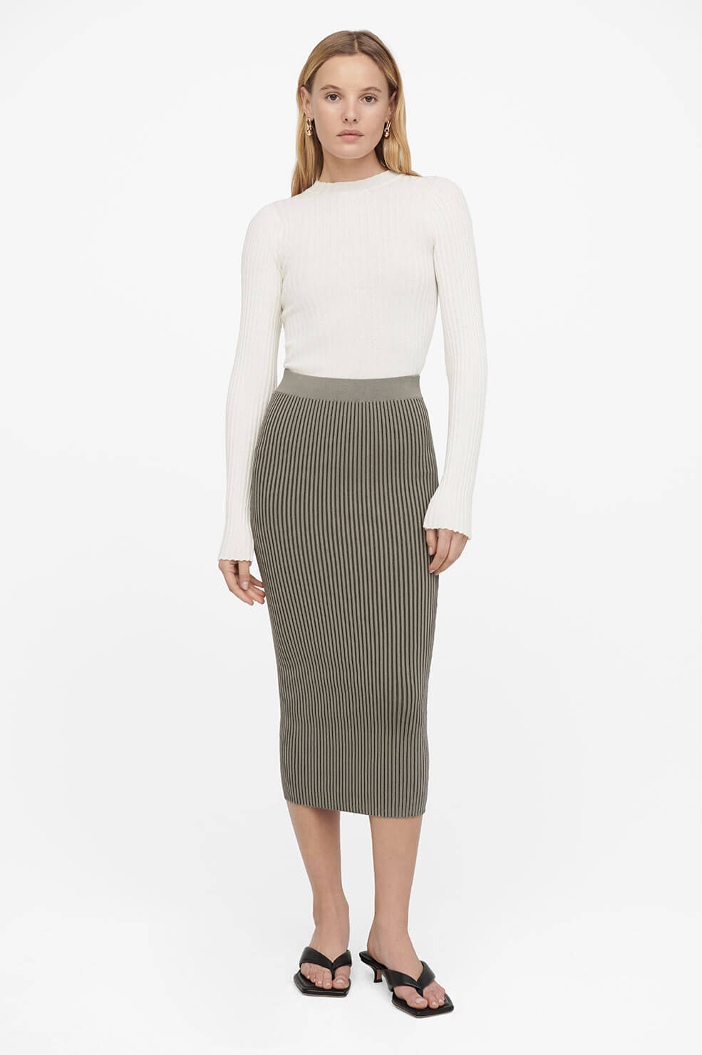 Anine Bing Julian Skirt in Green Khaki and Olive Blond Genius