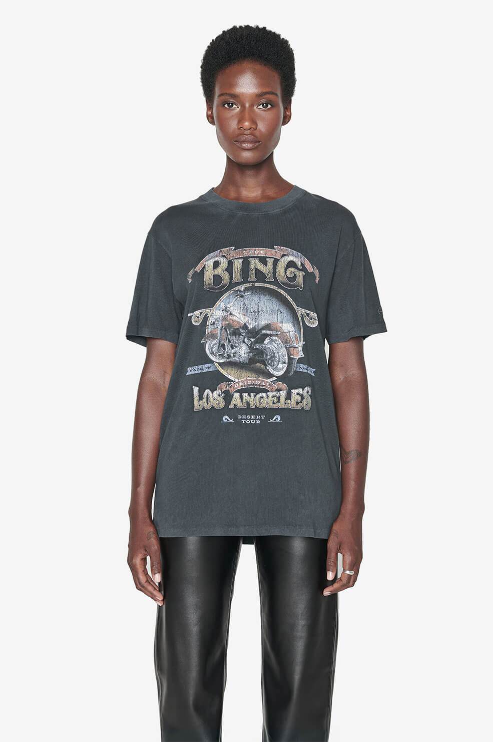 Anine Bing Lili Tee Biker in Washed Black Blond Genius