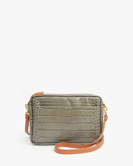 Clare V. Marisol Bag With Pocket - Croco Fog