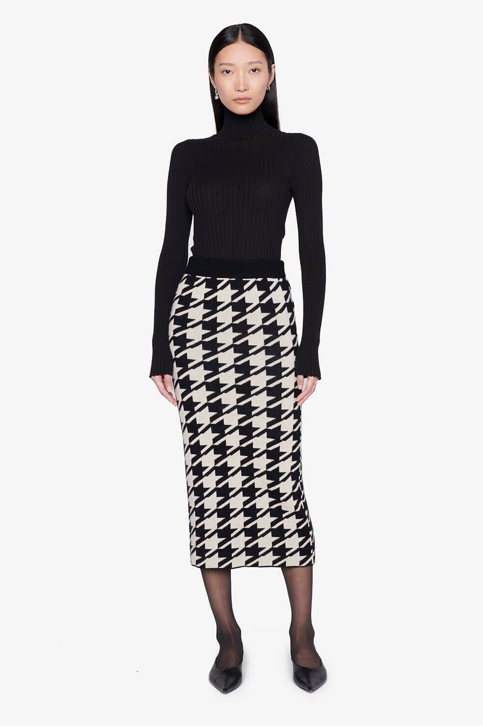 Anine Bing Reese Skirt in Large Houndstooth Blond Genius