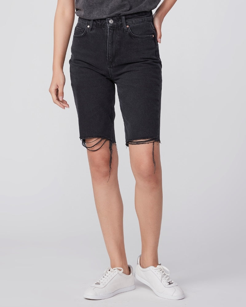 Paige Premium Denim - Robbie High Rise Short w/ Caballo Inseam + Raw Hem in  Black Meadow w/ Stringy Hem