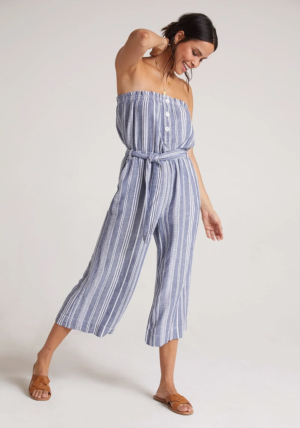 Bella Dahl Ruffle Strapless Jumpsuit in Navy White