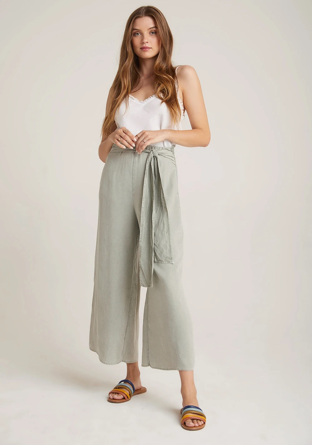 Bella Dahl Tie Waist Wide Leg Crop in Worn Olive Blond Genius