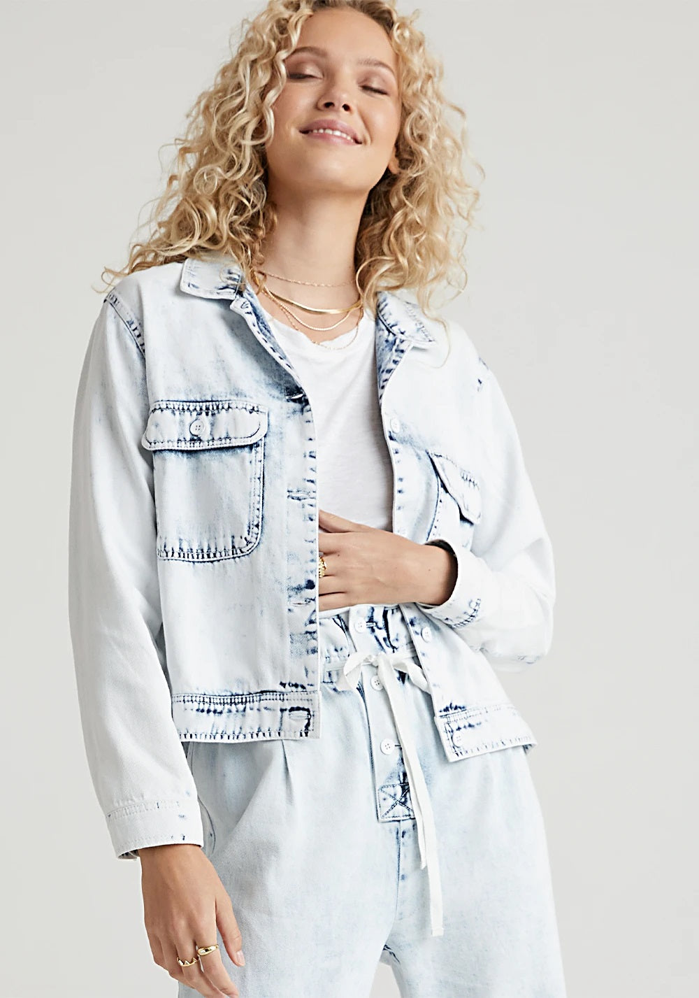 Bella Dahl Utility Crop Jacket in White Out Mineral