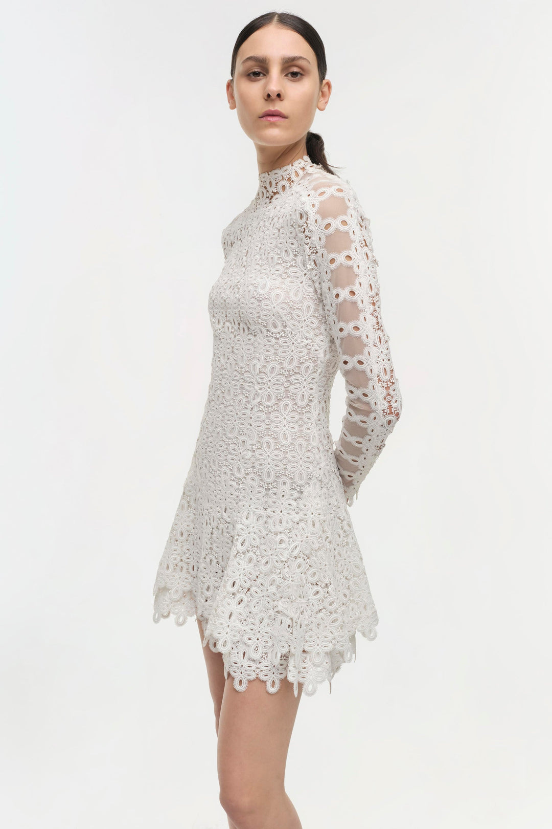 SIMKHAI - Joy Guipure Lace Mini Dress in White