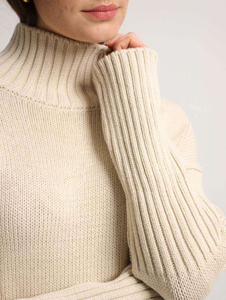 White + Warren - Core Spun Cotton High Rib Turtleneck in Natural