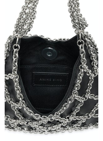 Anine Bing Mini Gaia Chain Bag in Black and Silver Blond Genius