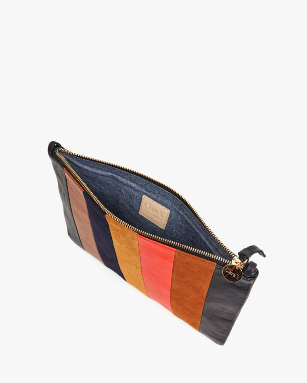 Clare V. Foldover Clutch with Tabs Suede & Nappa Patchwork