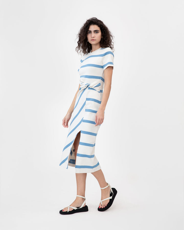 Tanya Taylor - Short Sleeve Cody Dress in Cream/Blue