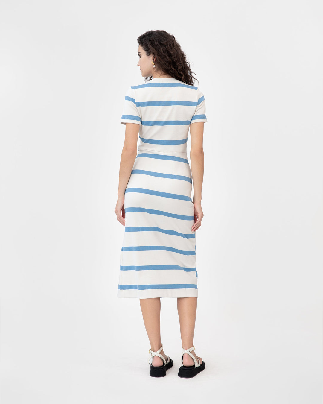 Tanya Taylor - Short Sleeve Cody Dress in Cream/Blue