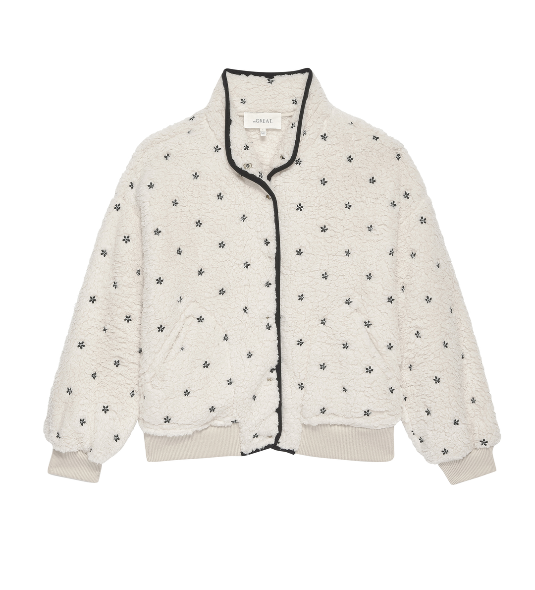 The Great - The Blackbird Jacket in Cream w/ Black Floral Embroidery