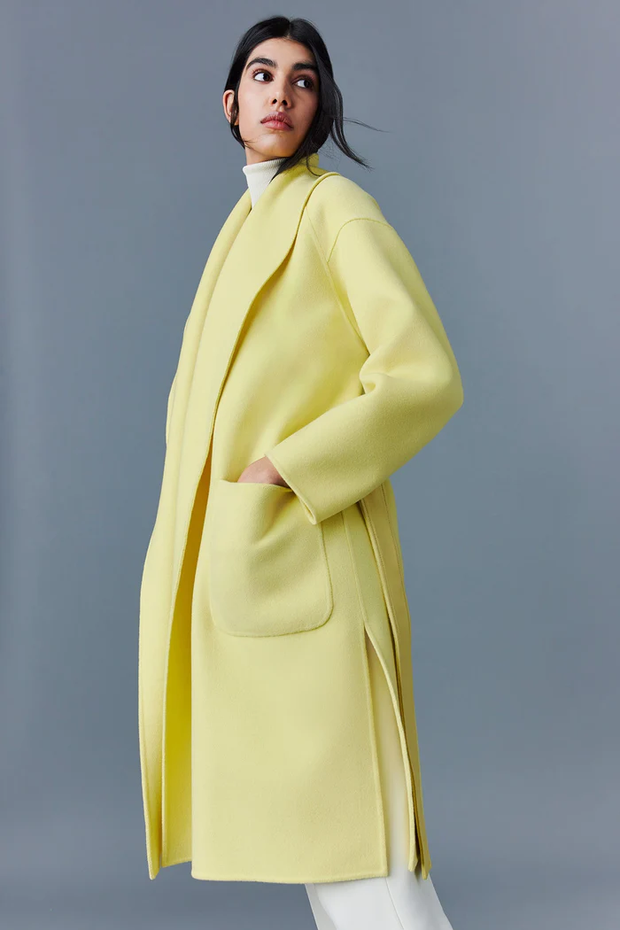 Mackage - Thalia Wool Robe Coat in Pale Lime | Blond Genius