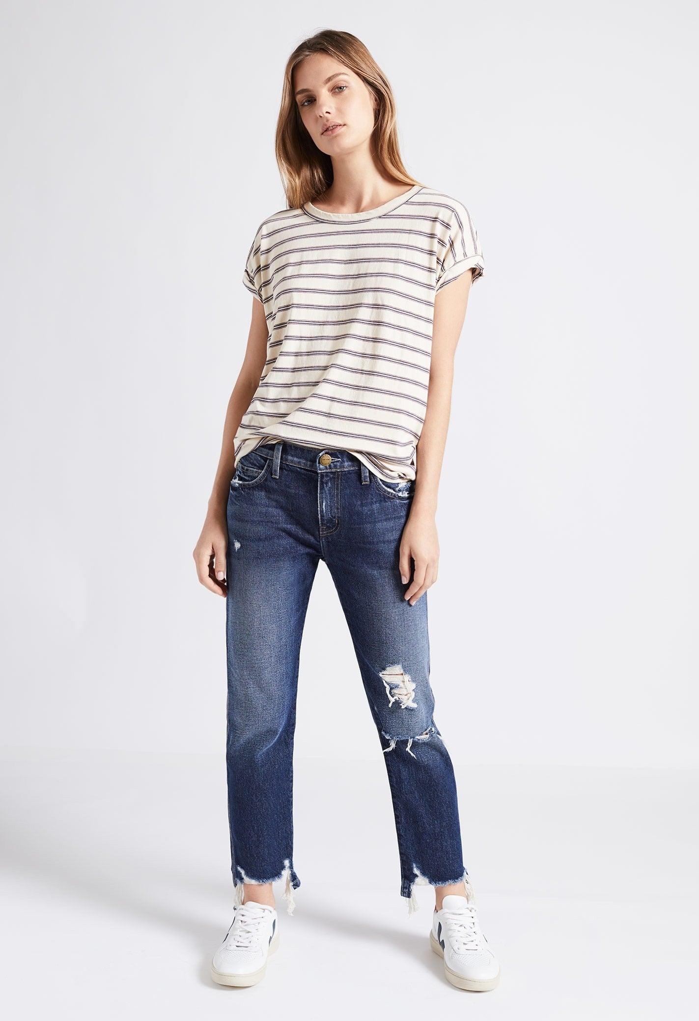 Current/Elliott - The Cropped Straight Jean in Further outlets Destroyed Hack Hem