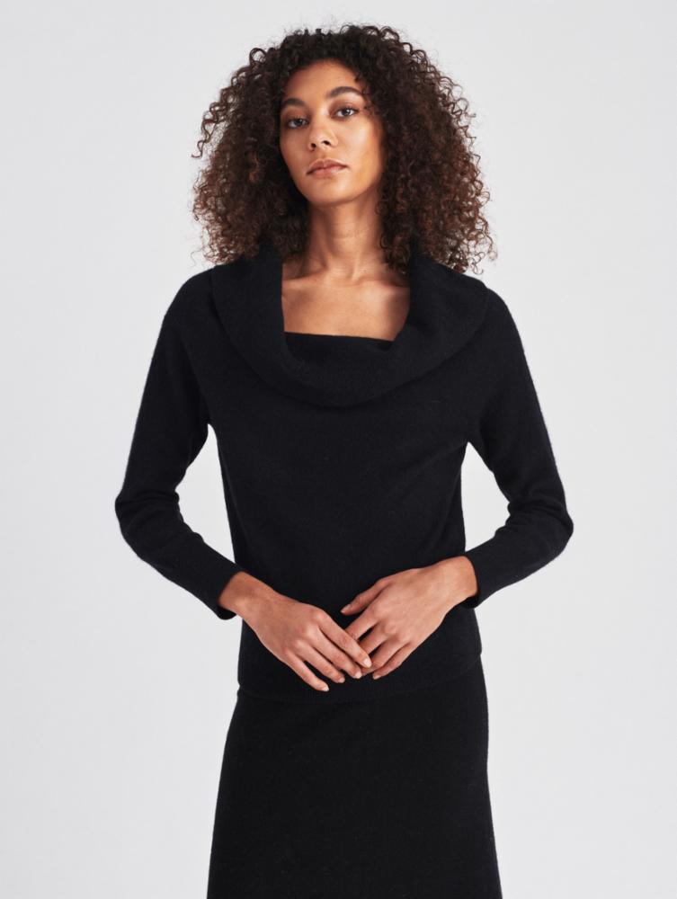 White + Warren - Cashmere Bardot Sweater in Black