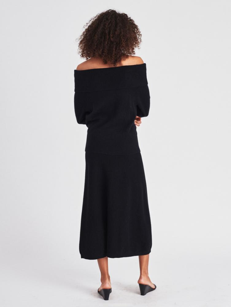 White + Warren - Cashmere Bardot Sweater in Black