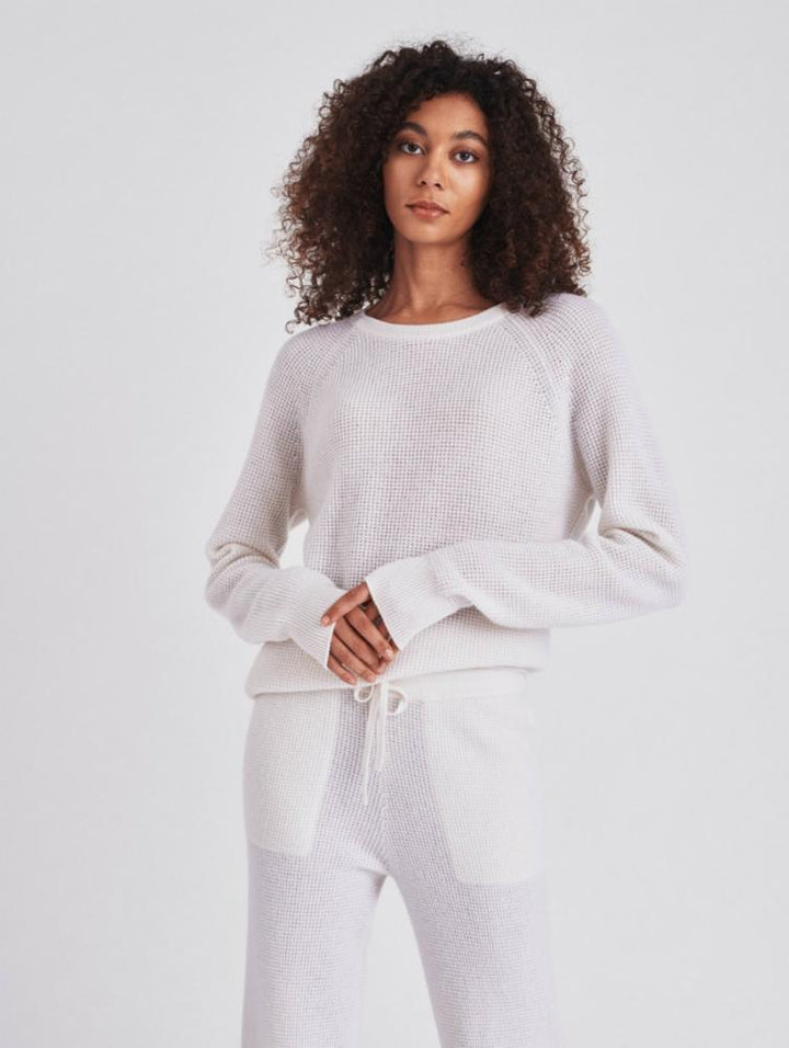 White + Warren - Cashmere Waffle Sweatshirt in Soft White