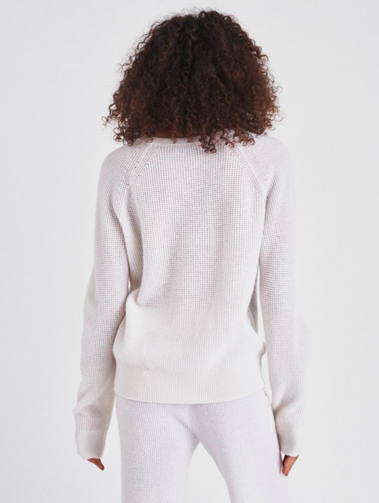 White + Warren - Cashmere Waffle Sweatshirt in Soft White