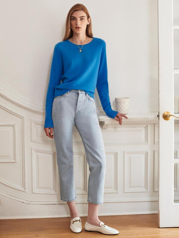 White + Warren - Cashmere Rib Trim Sweatshirt in Azure Blue