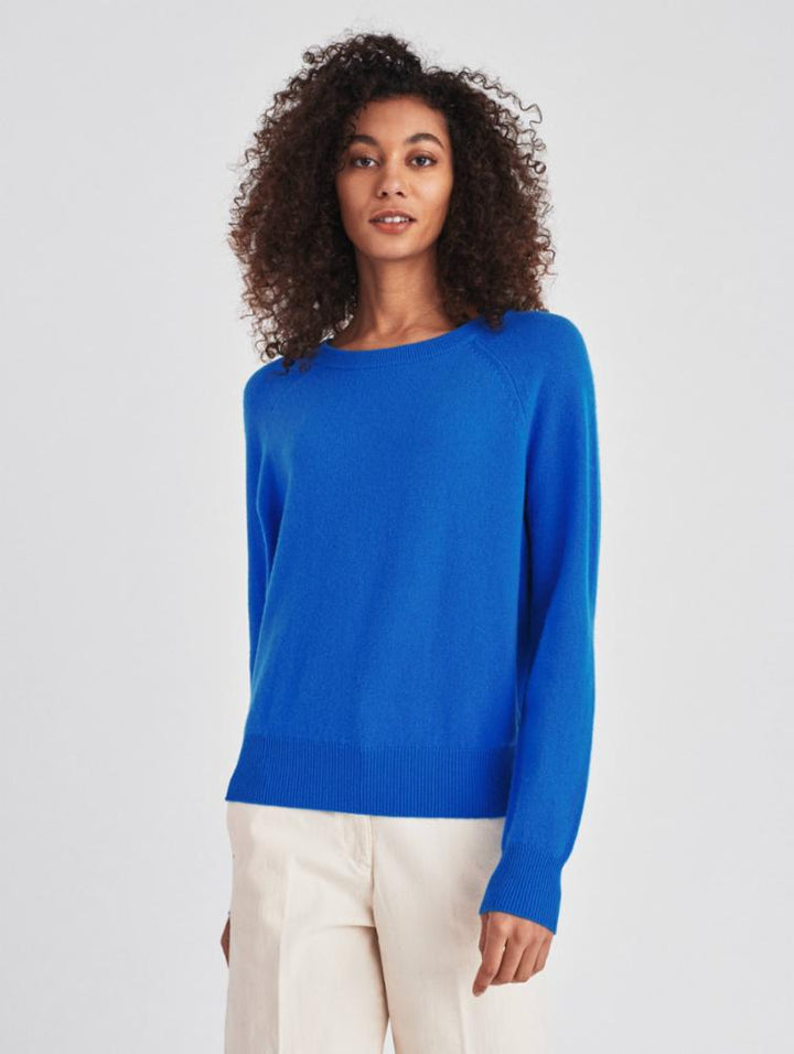 White + Warren - Cashmere Rib Trim Sweatshirt in Azure Blue