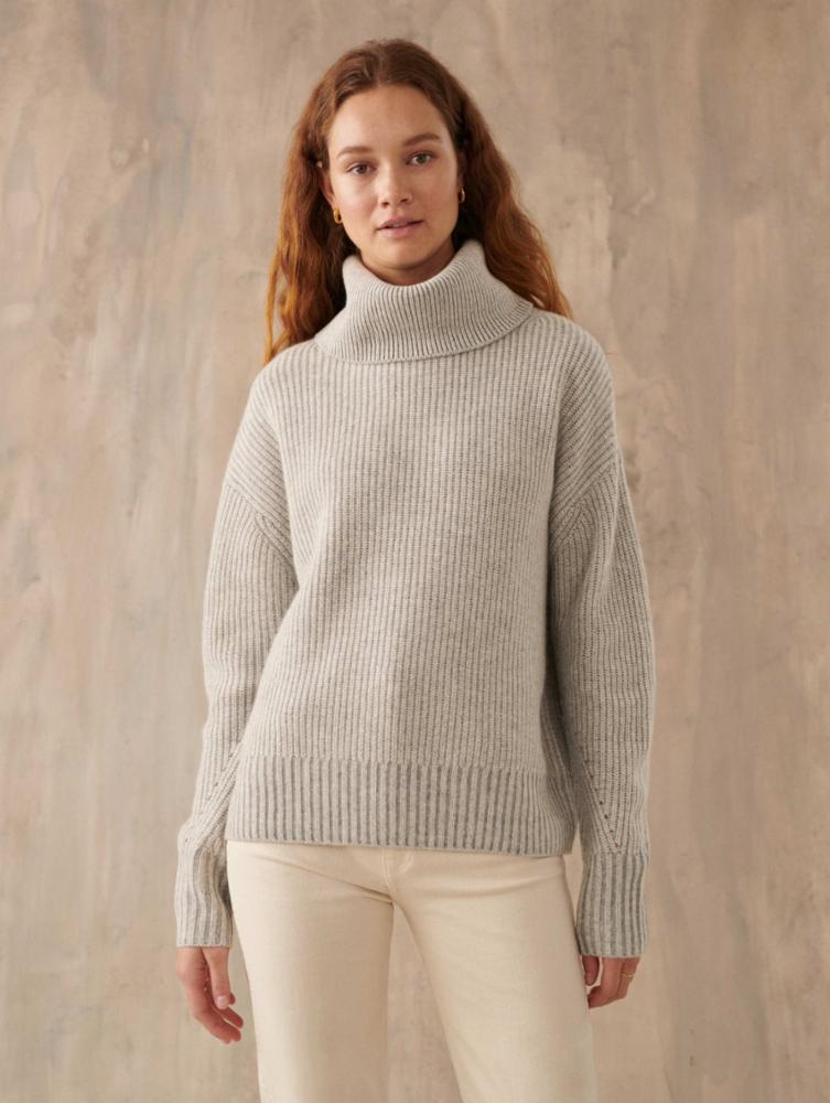 White + Warren - Cashmere Luxe Ribbed Turtleneck In Misty Grey/Grey Hthr