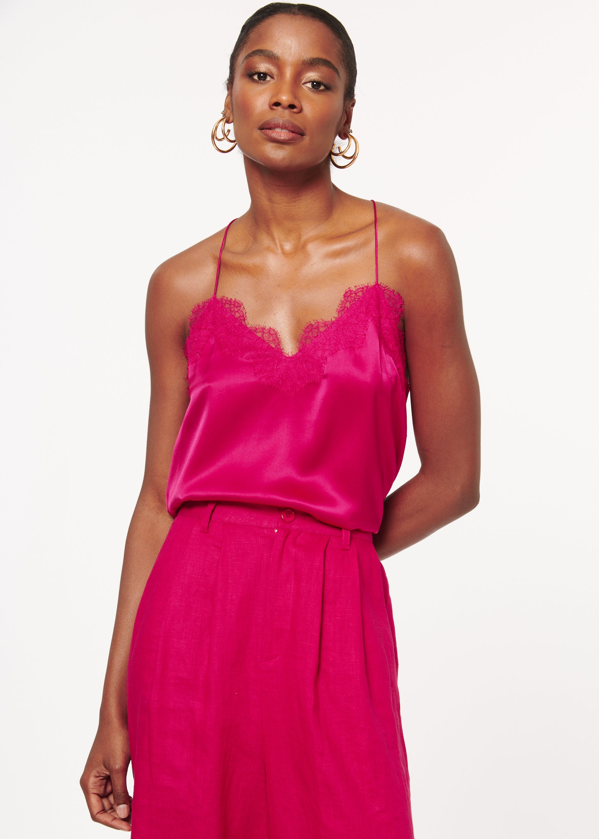 Cami NYC Racer Charmeuse Cami in Raspberry Blond Genius