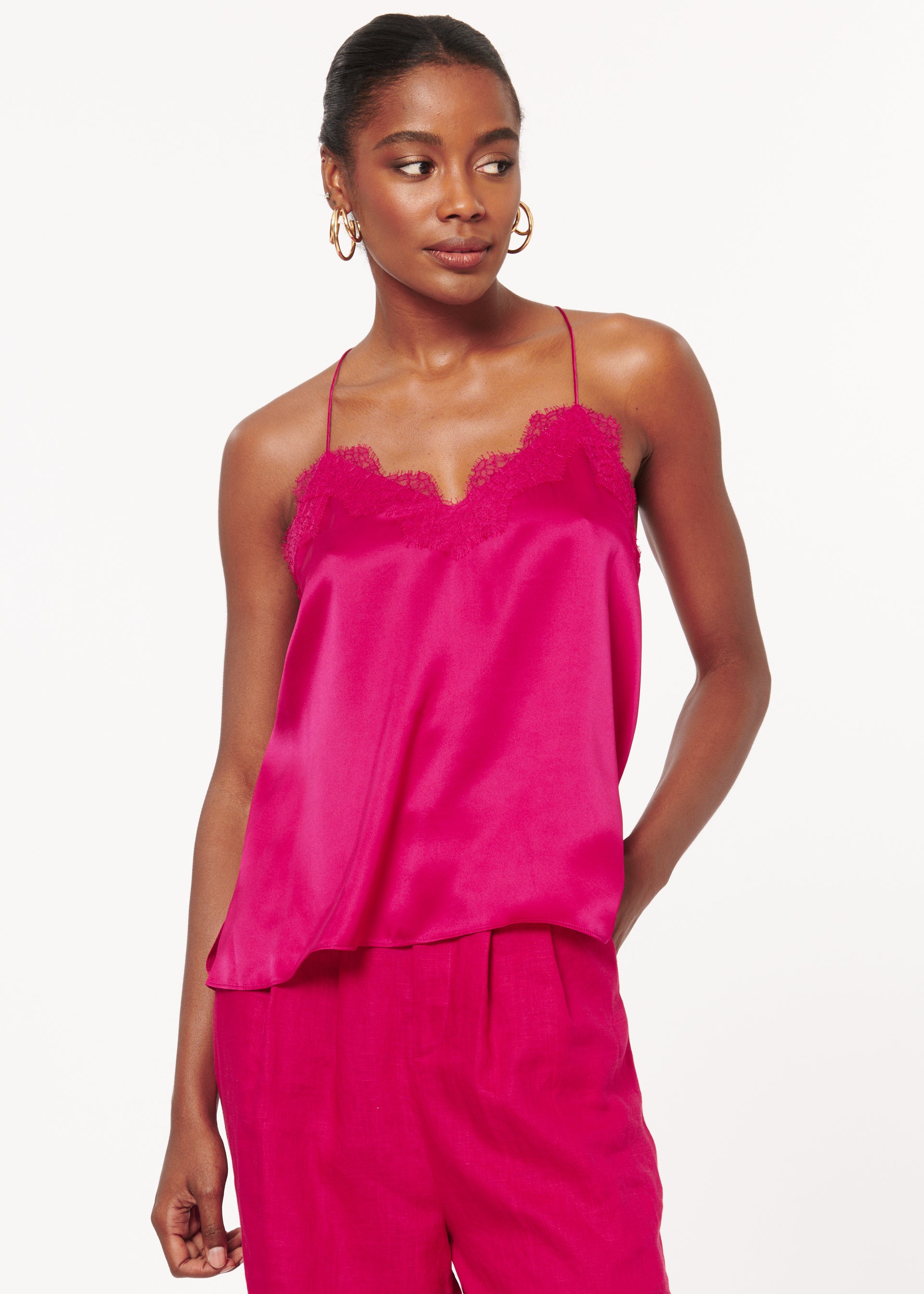 Cami NYC Racer Charmeuse Cami in Raspberry Blond Genius