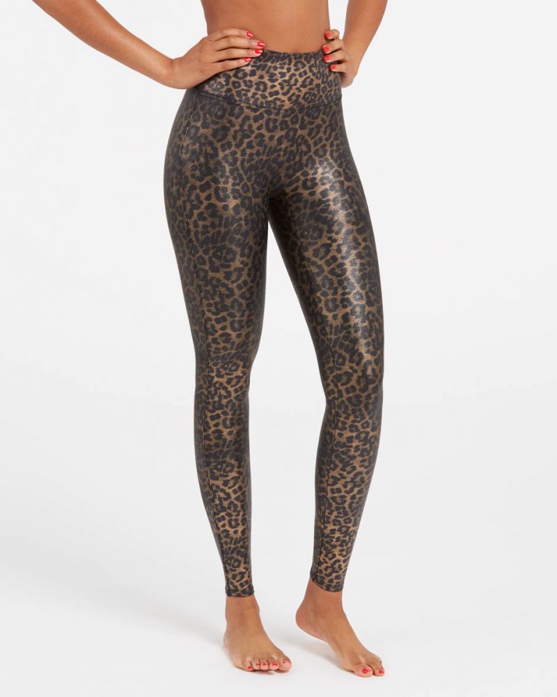 SPANX, Pants & Jumpsuits, Spanx Faux Leather Leopard Leggings In Leopard  Shine Size Small