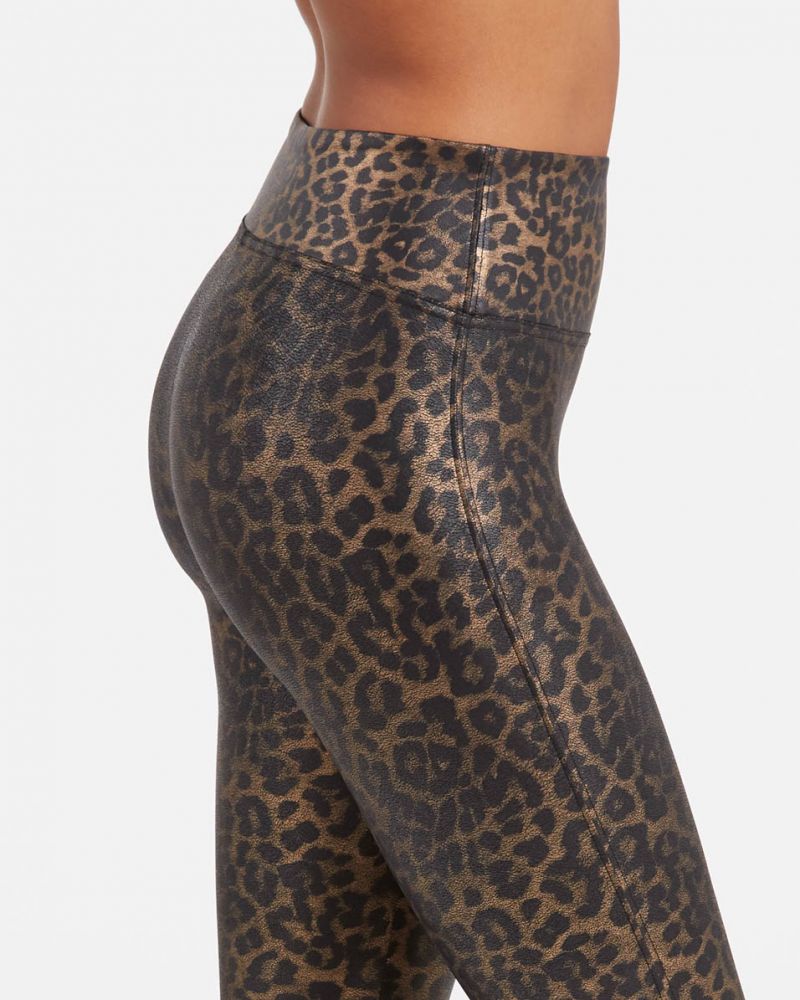 SPANX Women's Faux Leather Leopard Leggings Leopard Shine Size Small NWT