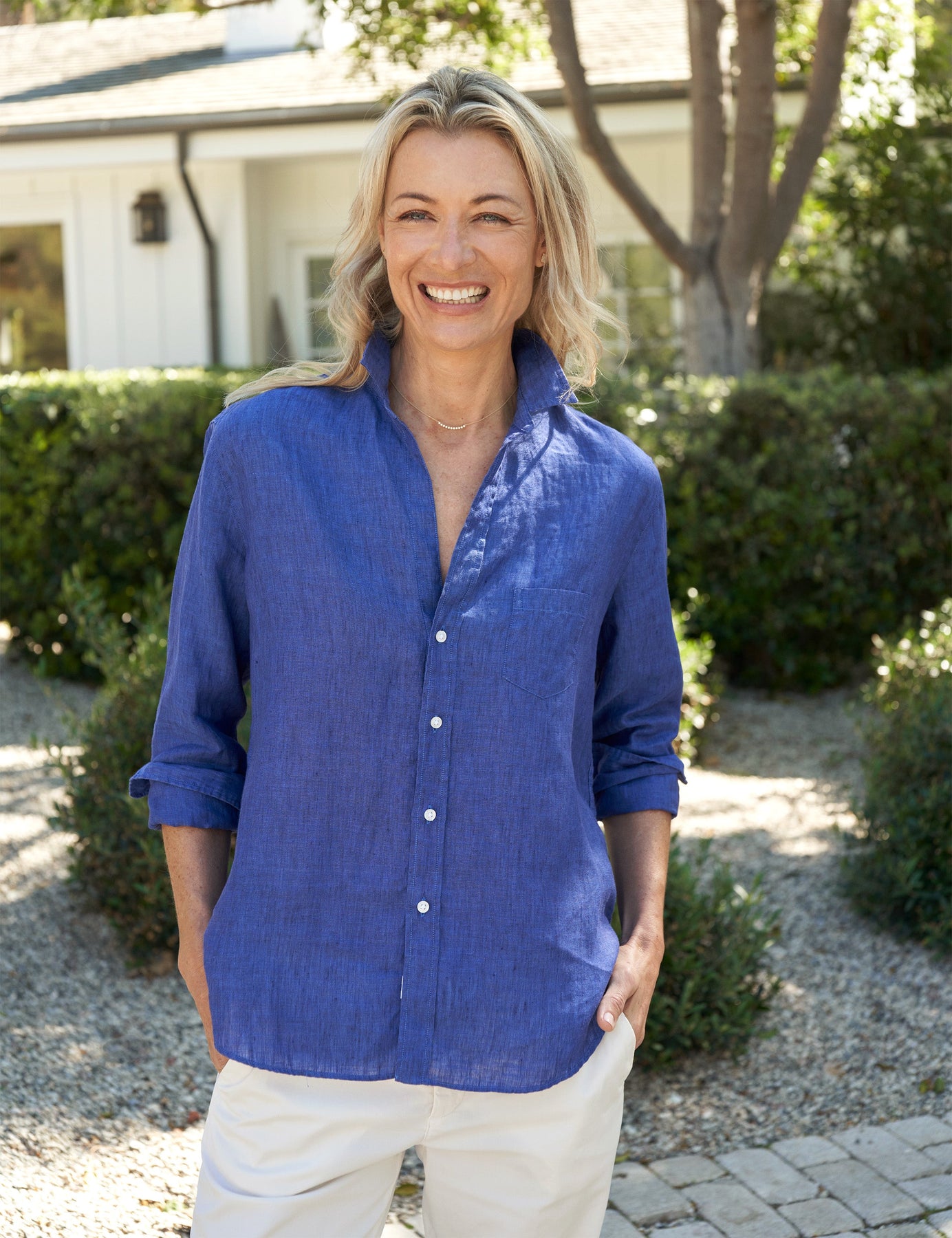 Frank & Eileen - Eileen Woven Button Up in Indigo Blue | Blond Genius