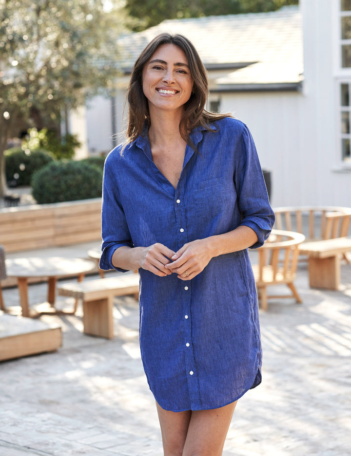 Frank & Eileen - Mary Woven Button Up Dress in Indigo Blue Linen