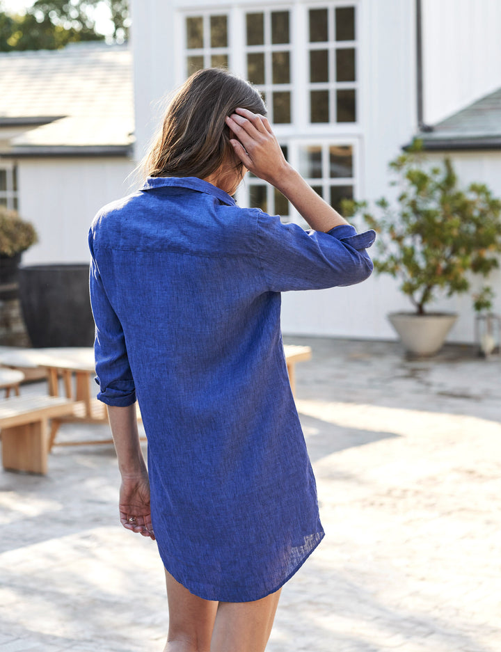 Frank & Eileen - Mary Woven Button Up Dress in Indigo Blue Linen