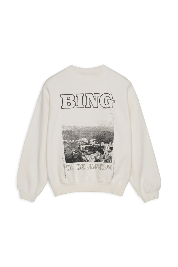 Anine Bing Evan Sweatshirt in Heather Grey - Black White Denim