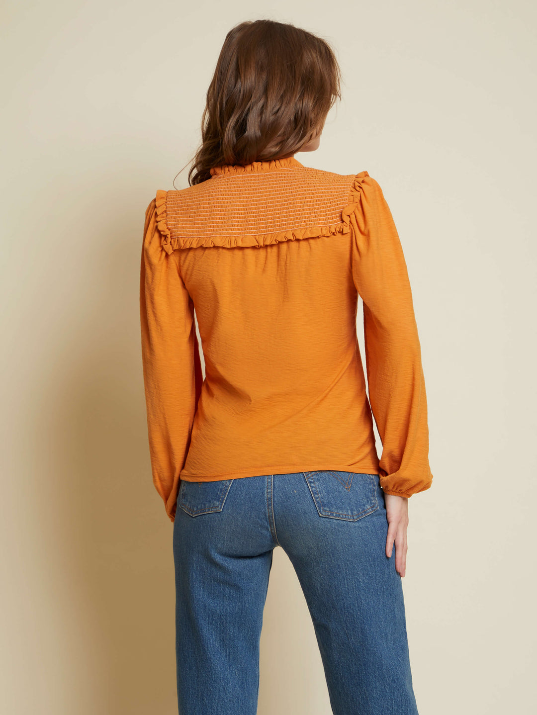 Nation LTD - Dolly Smocked Shoulder Tee in Persimmon