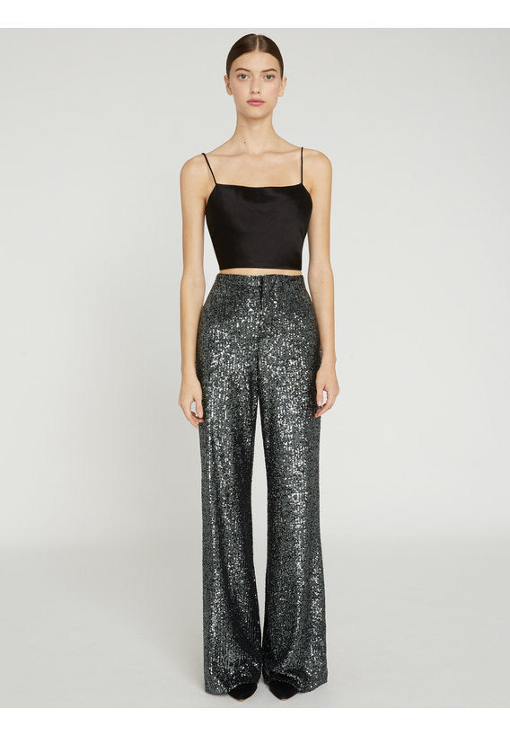 Alice Olivia Dylan High Waisted Wide Leg Pant in Gunmetal