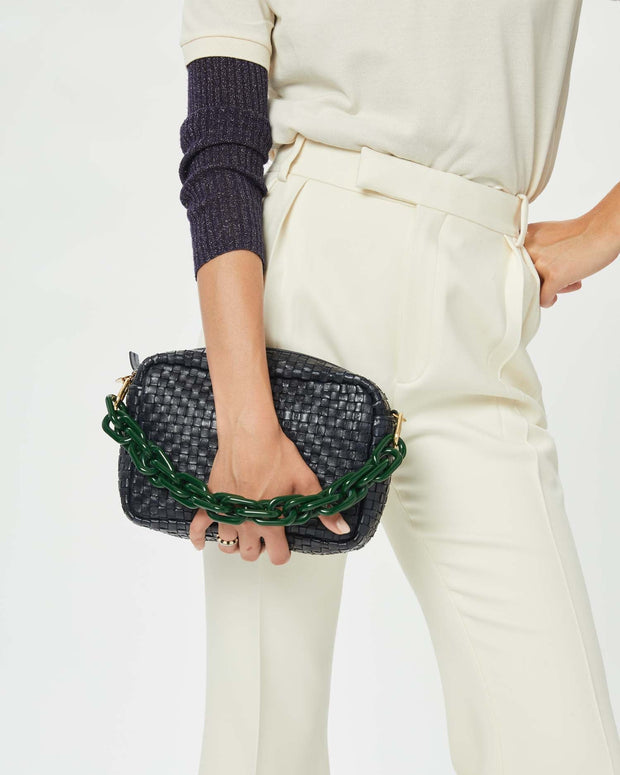 Clare V . Marisol Woven Leather Crossbody Bag, PINSTRIPE WOVEN CHECKER