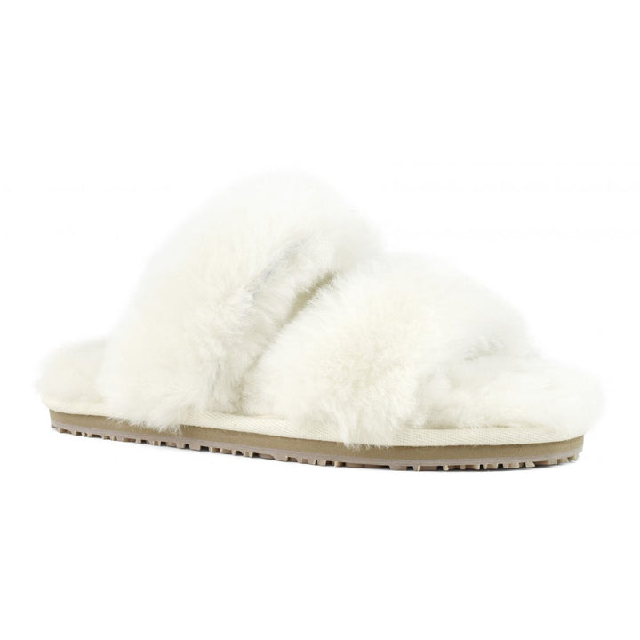 MOU - 2-Stripes Sheepskin Fur Slipper in Vanilla