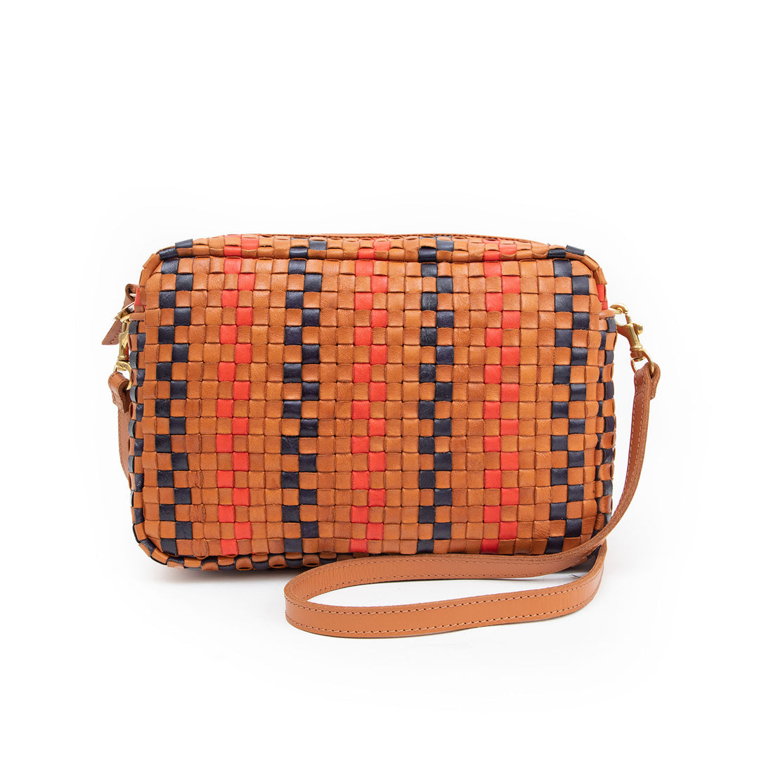 Clare V. - Marisol in Natural with Navy & Cherry Red Pinstripe Woven Checker