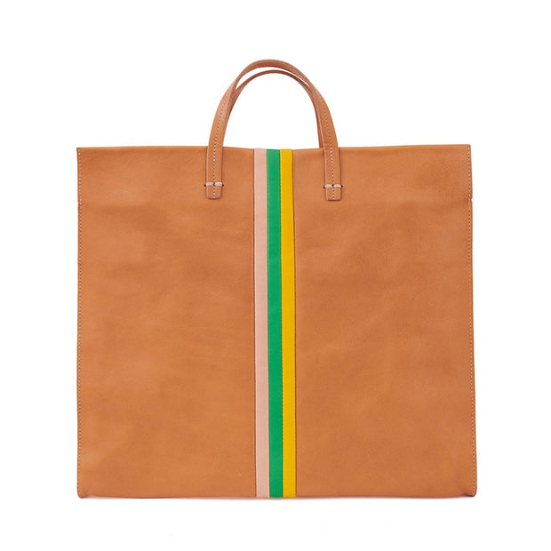 Clare V. - Bateau Tote in Natural w/ Parrot Green, Pale Pink