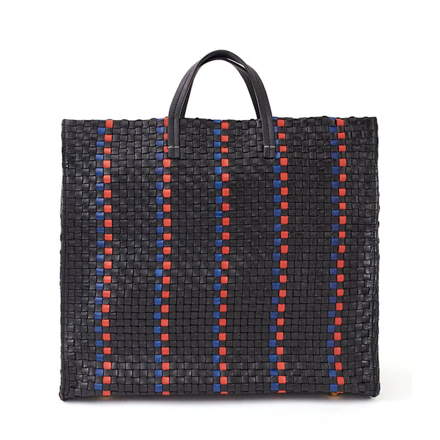Clare V. - Simple Tote in Black w/ Pacific & Cherry Red Woven