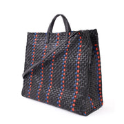 CLARE V. SIMPLE PERFORATED TOTE NAVY SUEDE RED STRIPE BLACK LEATHER BNIP  $550